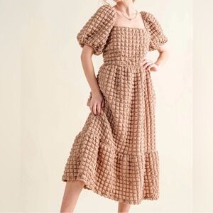 Simply Southern Textured Square Neck Puff Sleeve Women's Dress Large